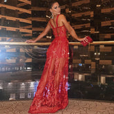 Strappy Sleeveless Mesh Maxi Prom Dress